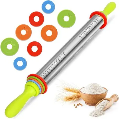 Produktbild von Famanu Teigroller 61 cm mit verstellbaren Dickenringen - Edelstahl