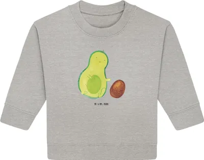 Produktbild von Mr. & Mrs. Panda Organic Baby Pullover Avocado Kern rollt 24. - 36. Monat - Heather Grey - Geschenk, glücklich, Schwangerschaft, Liebe, Bullover