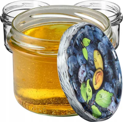 Produktbild von KADAX Einmachgläser mit Deckel "Tartu", Einmachgläser, 235ml, 10 Stück, Deckel mit Pflaumenmuster
