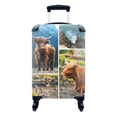 Produktbild von MuchoWow® Koffer Handgepäck Trolley Rollkoffer Kleine Reisekoffer mit 4 Rollen - Schottischer Highlander - Tiere - Collage - Cabin Size < 55x40x23 cm & 55x40x20 cm - Fotokoffer - Kabinenkoffer - Boardgepäck - Reise-Box - Reisekoffer - Reisegepäck - Koffer mit Bild - Trolley für Kinder