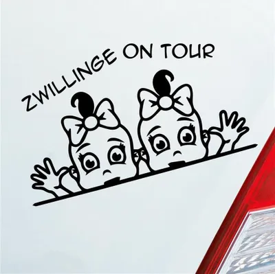 Produktbild von Auto Aufkleber Zwillinge on Tour Board Baby Mädchen 19x11 cm Schwarz Glanz Sticker Heckscheibenaufkleber