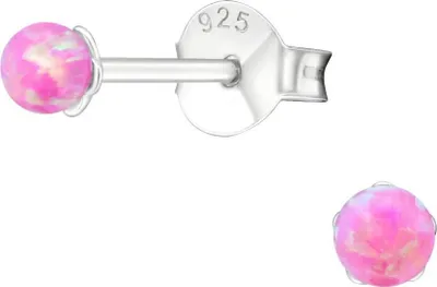 Produktbild von 925 Sterling Silber Ohrstecker synthetischer Opal 3mm in verschiedenen Farben Farbe - Pink