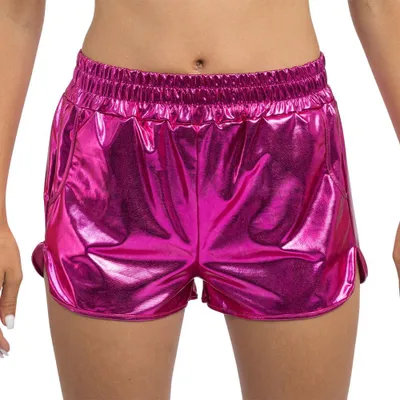 Zdjęcie produktu dla Chaks - Metaliczne szorty, błyszczące szorty typu hotpants z kieszeniami