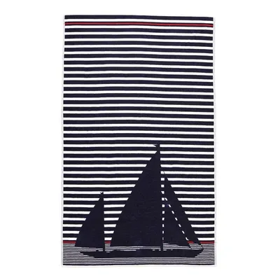 Obrázek produktu pro SCANquilt plážová osuška VELUR plachetnice modrobílá 100% bavlna 100 x 180 cm