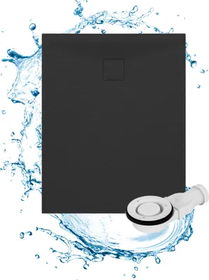 Produktbild von Granitan | Duschwanne Teja - 100x80 cm - Schwarz - Robustes SMC, Antirutsch, Elegante Struktur