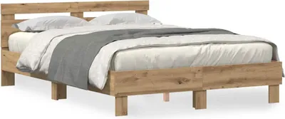 Productafbeelding van vidaXL Bedframe met LED-verlichting, Artisan-eikenhoutlook, 150 x 200 cm, houtvezel