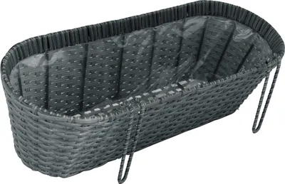 Produktbild von KYNAST 2in1 Pflanzkasten mit Halterung oval in Rattanoptik Grau 50 x 19 cm