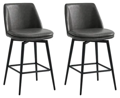 Produktbild von CHITA Barhocker 2er Set 360° drehbar, mit Rückenlehne & Fußstütze, Kosmetikhocker, Friseurhocker, Kunstleder, Metallbeine