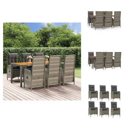 Produktbild von vidaXL 7-tlg. Garten-Essgruppe mit Kissen Grau Poly Rattan -  Gartenmöbel-Sets