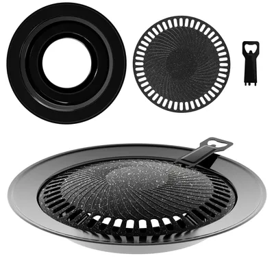 Imagen del producto de Omgoods - Plancha para cocina a gas de 32 cm - Sartén antiadherente con bandeja recoge-grasas y elevador