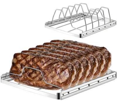 Imagen del producto de Soporte para costillas parrilla para costillas - Acero inoxidable - 24,2 x 22,2 x 7,2 cm - Para 4 costillas