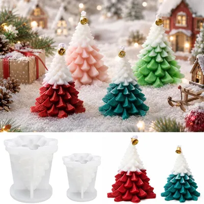 Immagine prodotto di Set da 2 stampi in silicone a tema natalizio: albero di Natale, candele e sapone