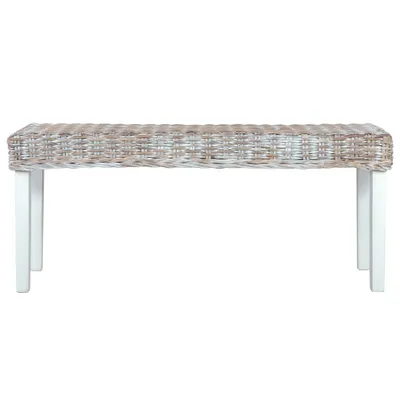 Immagine prodotto di Panca 110 cm Bianca in Rattan Naturale Kubu e Massello di Mogano