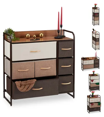 Ladekast mit 7 Stoffboxen, Stahlgestell, 79x80x31,5 cm, braun