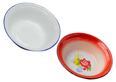 Produktbild von 2 Stück Vintage Emaille Schüssel Emaillierte Suppenschale 18cm 5cm Hoch Robustes Material Verschleißfest Vielseitig für Küche Restaurant Haushalt Zufälliger Stil