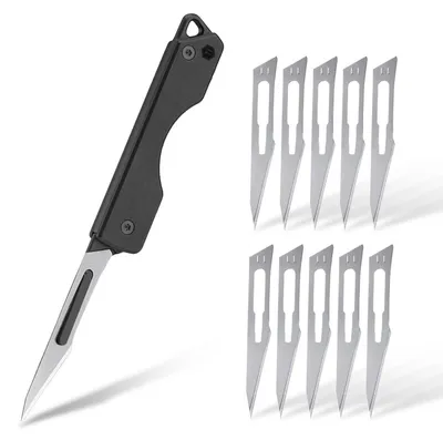 Obrázek produktu pro Skládací nůž s titanovou rukojetí, čepel č. 11, černá barva, vhodný pro každodenní použití, outdoorové aktivity, kempování, rybaření a turistiku