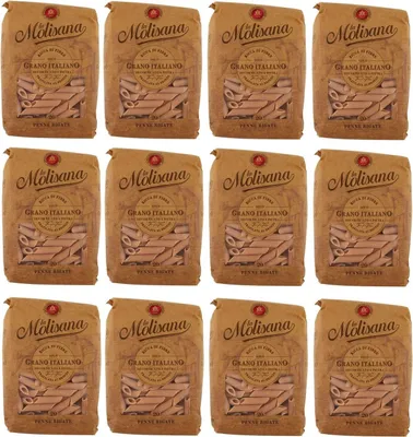 Produktbild von 12x La Molisana Pasta Integrale Penne Rigate n°20 Vollkornnudeln Vollkornpasta,100% italienischer Weizen,Bronzepaste 500g Packung + Italian Gourmet Polpa di Pomodoro 400g Dose