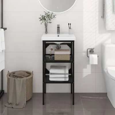 Zdjęcie produktu dla The Living Store Szafka łazienkowa czarna 40x38x83 cm żelazo