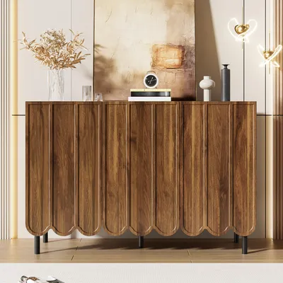 Produktbild von Griffloses Sideboard mit Wellentüren, Holzoptik, 120×35×80 cm, modern