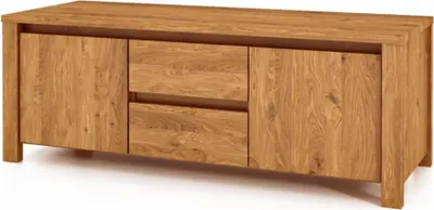 Produktbild von Kommode Tinci aus Wildeiche massiv 115x45x43 mit 2 Türen 2 Schubladen Holzbeinen