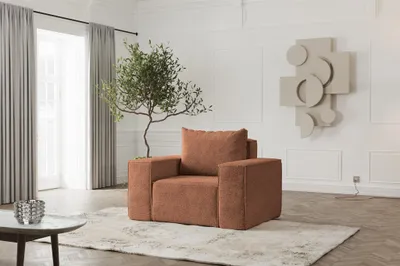 Produktbild von Sessel Designersessel ESTELLE in Stoff Abriamo Rostbraun