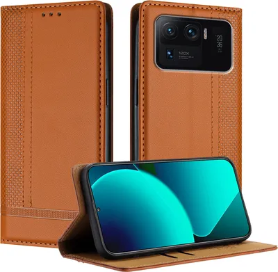Produktbild von Handyhülle für Xiaomi 11 Ultra Leder Flip Klappbare Schutzhülle mit Standfunktion Braun