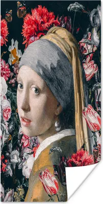 Produktbild von MuchoWow® Poster Das Mädchen mit dem Perlenohrring - Blumen - Vermeer 60x120 cm - Wandschmuck