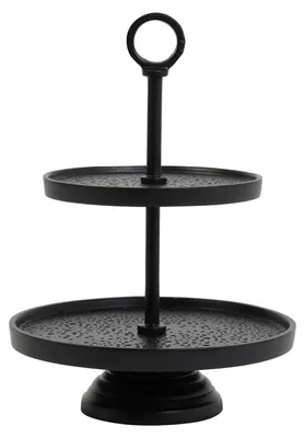 Produktbild von Light & Living Etagere 2-lagig Lutek schwarz - Ø24x37 cm