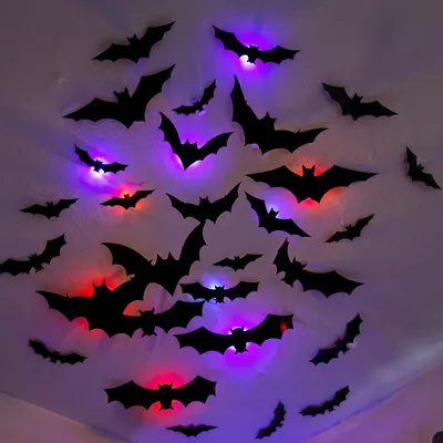 24 LED Halloween Fledermaus Dekorationen 3D Glühen