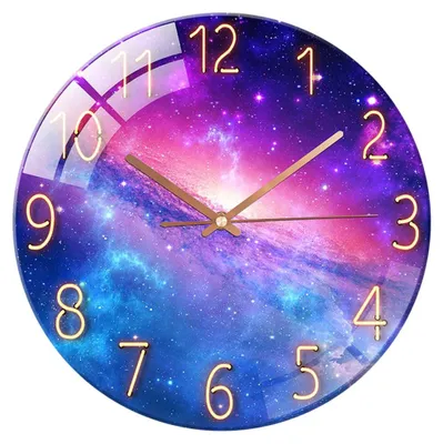 Gläserne Wanduhr 30,5 cm, lautlos, rund, Sternenhimmel