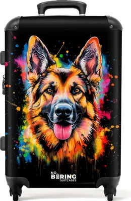 Obrázek produktu pro NoBoringSuitcases.com® Velký kufr - Německý ovčák s graffiti - Kombinovaný zámek TSA - Pevná skořepina na kolečkách - 72 litrů - Cestovní kufr - 66 cmKufr střední 67x43x25 cm, 72L,