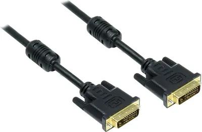 Produktbild von Anschlusskabel  DVI-D 24+1 Stecker an Stecker, vergoldete Kontakte, mit Ferritkern, schwarz, 5m, Good Connections®