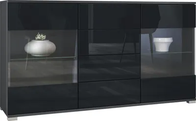Produktbild von Vladon Sideboard Bari V1, Kommode mit 2 großen Türen und 4 Schubladen, Anthrazit matt/Schwarz Hochglanz (138,5 x 75,5 x 35)