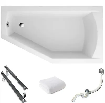 Produktbild von Aqua For You | Polimat Asymmetrische Badewanne Selena - 140x90cm - Trapezform - Mit Siphon - Gestell Inklusive - Eckbadewanne - Acryl - Rechts Seite