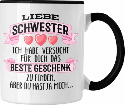 Produktbild von Trendation - Beste Schwester Geschenk Tasse Kaffeetasse Geburtstag Weihnachten Geschenkideen Schwestern Bruder Lustig (Schwarz)