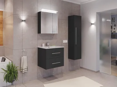 Produktbild von Badmöbel Set Firenze 60 3tlg. Spiegelschrank & Hochschrank grafit : Grafit Varianten: Grafit