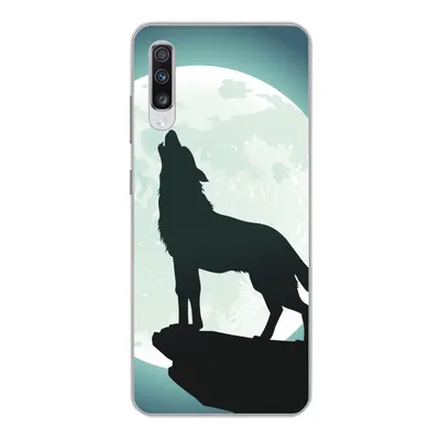 Produktbild von MuchoWow® Handyhülle Schutzhülle Hülle für Samsung Galaxy A70 Wolf - Mond - Stein Silikon Softcase Handy Hülle - Schutzhaube