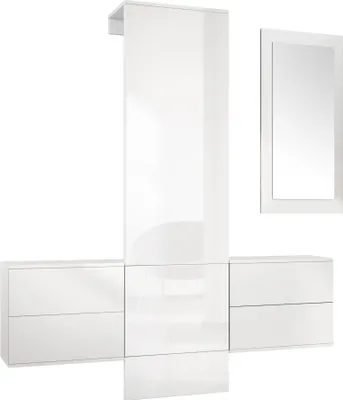 Produktbild von Vladon Garderobe Wandgarderobe Carlton Set 3,  Germany, Korpus in Weiß matt / Paneel in Weiß Hochglanz