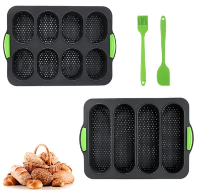 Baguette-Backform-Set Silikon, 2 Stück, 4+8 Mulden, antihaft