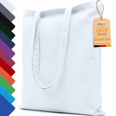 Produktbild von EllaTex Baumwolltasche 22x26 cm – Stoffbeutel aus 100% Baumwolle mit kurzen Henkeln, in Farbe: Weiß
