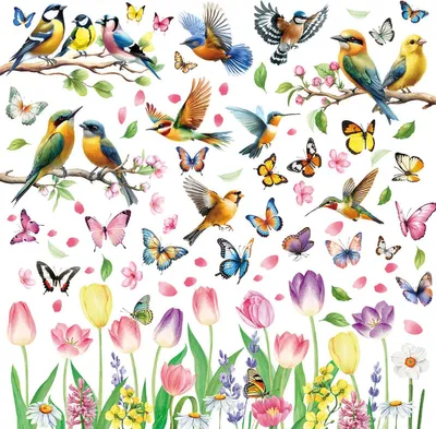 Produktbild von 9er-Set Fensteraufkleber Tulpen, Schmetterlinge, Blumen & Kolibris, Fensterschutz gegen Vogelkollisionen, für Zuhause, Partys & Geschäfte