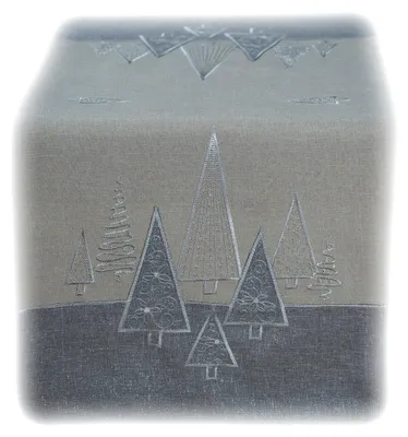 Produktbild von Tischwäsche Tischläufer Stickerei Tannenbäume Winter Weihnachten Deko 40 x 140 cm - grau