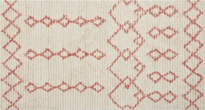 Obrázek produktu pro BELIANI Koberec béžový a růžový bavlna 80 x 150 cm geometrický vzor ručně zdobený ložnice obývák