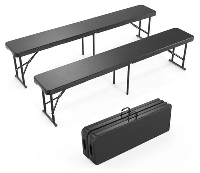 Produktbild von Klappbank 2er-Set Wetterfest Kunststoff Stahl 182 x 28 x 43 cm Schwarz