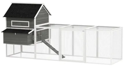 Obrázek produktu pro Kurník s výběhem – dřevěný kurník – 347 × 160 × 150 cm – velká voliéra – 2 hnízdní budky – asfaltová střecha
