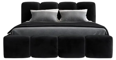 Produktbild von Polsterbett MOND mit Bettkasten und Metallgestell 180 x 200 cm. Modernes Doppelbett mit Stauraum, mit Matratze. Farbe: Schwarz
