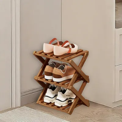 Productafbeelding van Opklapbaar schoenenrek, hout, 3 etages, ruimtebesparend, bruin