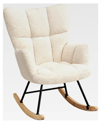 Produktbild von Schaukelstuhl, Moderner Sessel mit hoher Rückenlehne, Weicher Relaxstuhl für Wohnzimmer, Schlafzimmer, Babyzimmer und Leseraum, Schaukelstuhl für Innen (Beige)