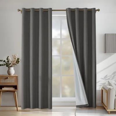 Verdunkelnde Leinen-Vorhänge 2er-Set 140x300 cm Schwarz