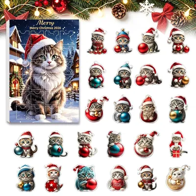 Productafbeelding van Kat kerstadventskalender, 24 dagen dierenhanger voor kerstdecoratie